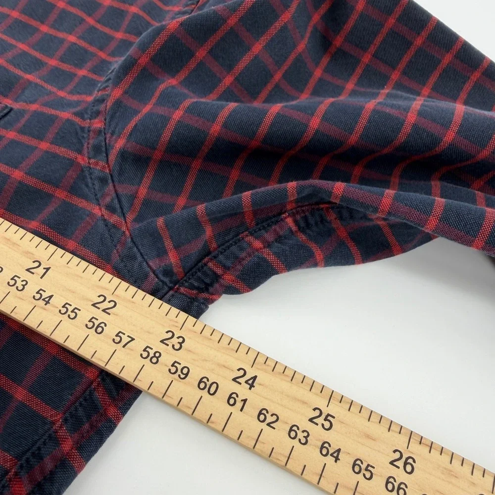 J Crew Mens Slim Fit Red Blue Plaid Button Down Shirt Large American Pima Cotton